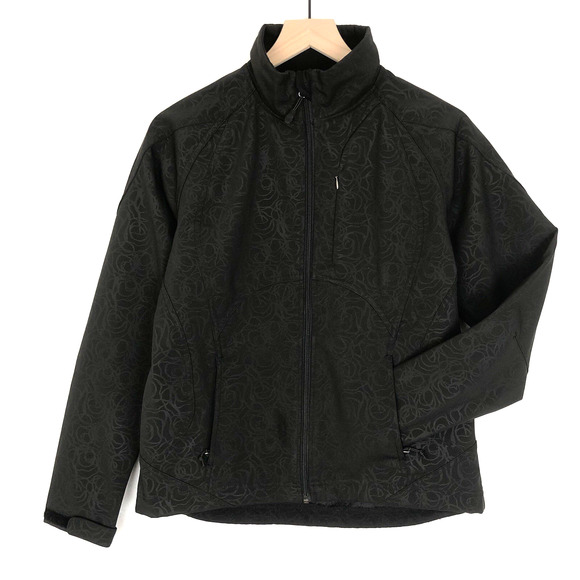 DOUBLE DIAMOND Jacket Women's Sz S Black Floral SOFT Fleece Lined Full Zip Mock - Picture 1 of 16